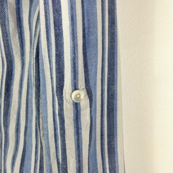 Anthropologie Cloth & Stone High-Low Frayed Linen BlendStriped Tunic Shirt Dress - Picture 8 of 8